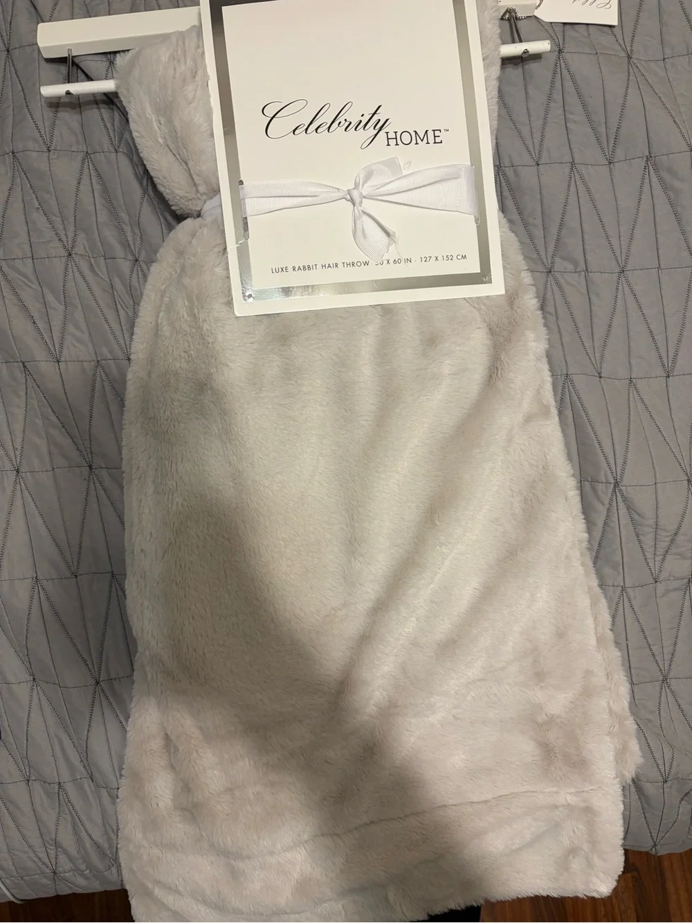Celebrity Home Luxe Rabbit Hair Throw Blanket - Light Gray